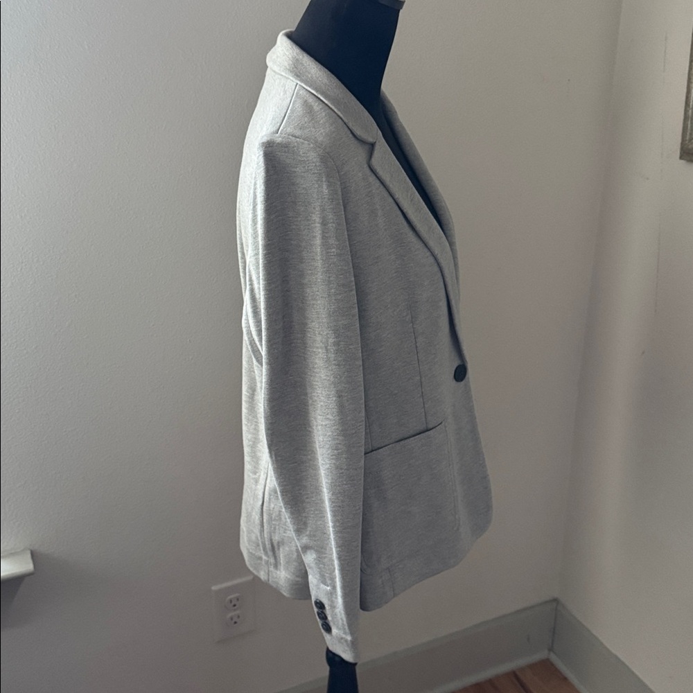 LOFT Petites light Gray Knit Ponte single front Blazer front Pockets Sz LP NWT - Picture 3 of 10